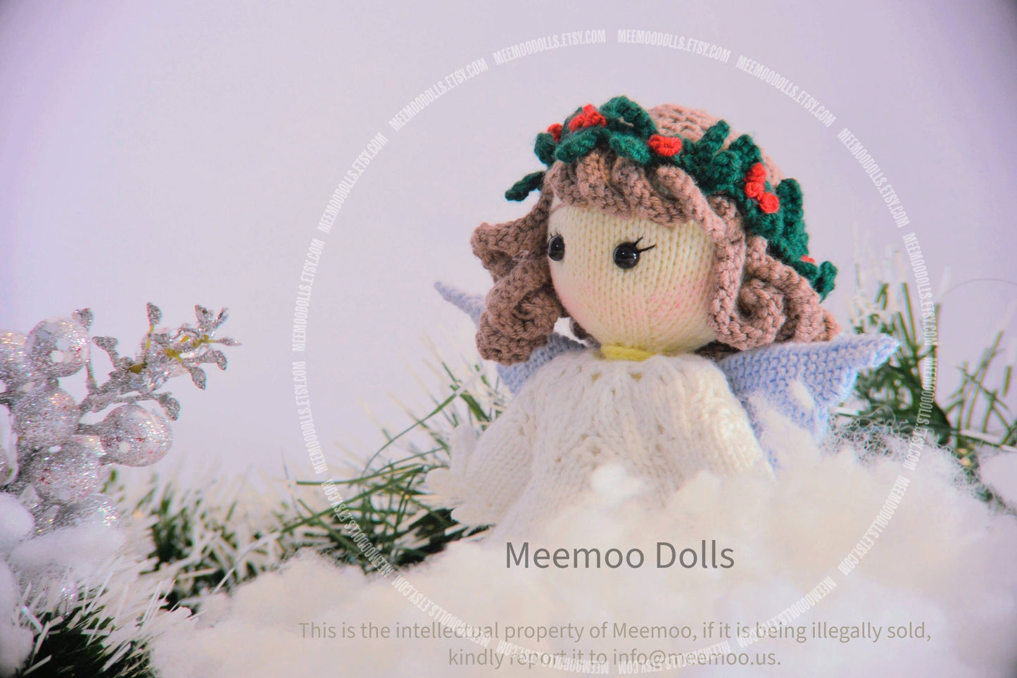 Knit Angel Doll. Christmas Knitting Pattern. Meemoodolls.