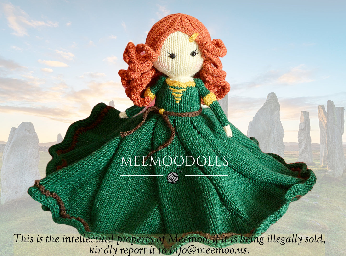 Knit Red Hair Princess. Knitted baby Blanket. Knitted toy Patterns. Meemoodolls.