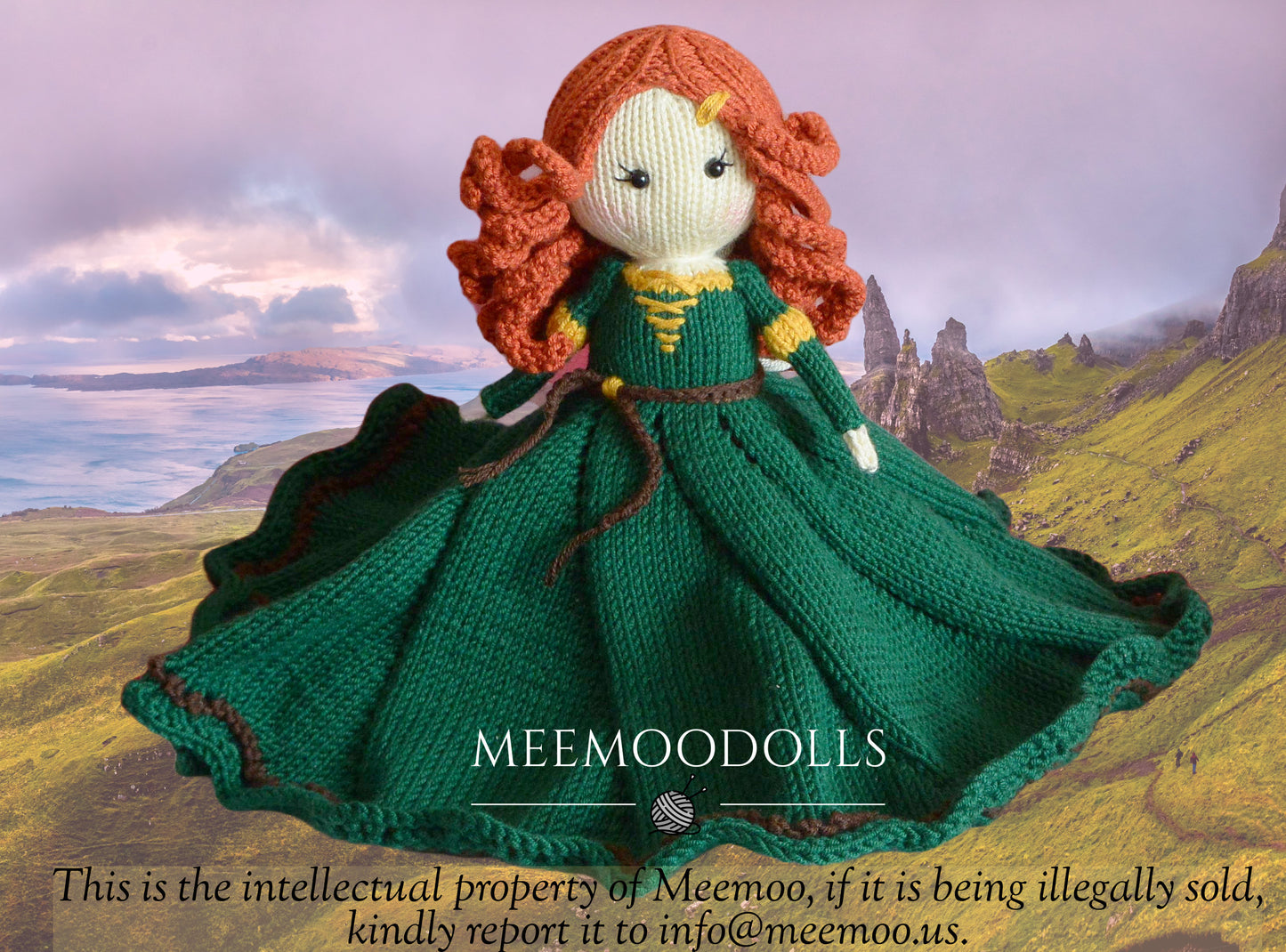 Knit Red Hair Princess. Knitted baby Blanket. Knitted toy Patterns. Meemoodolls.