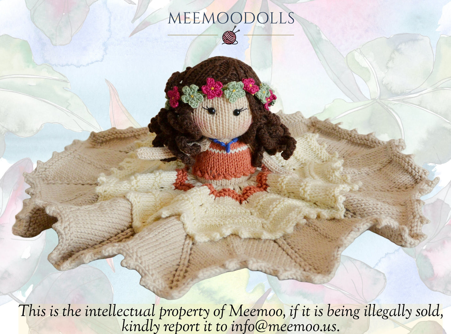 Hawaii Princess security blanket. Knitted toy patterns. Knitting security blanket. Meemoodolls