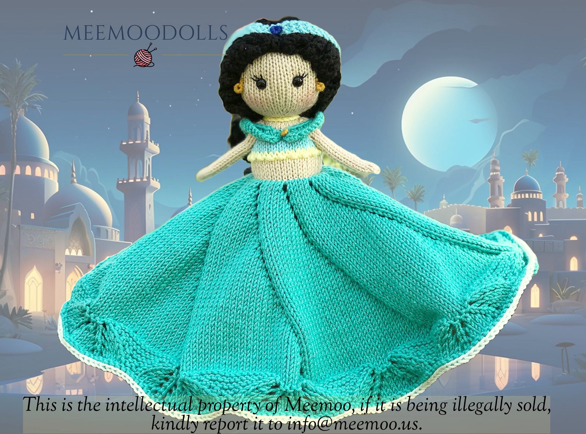Knit Arabian Princess Baby Blanket. Knitted toy Patterns. Security Blanket. Meemoodolls.