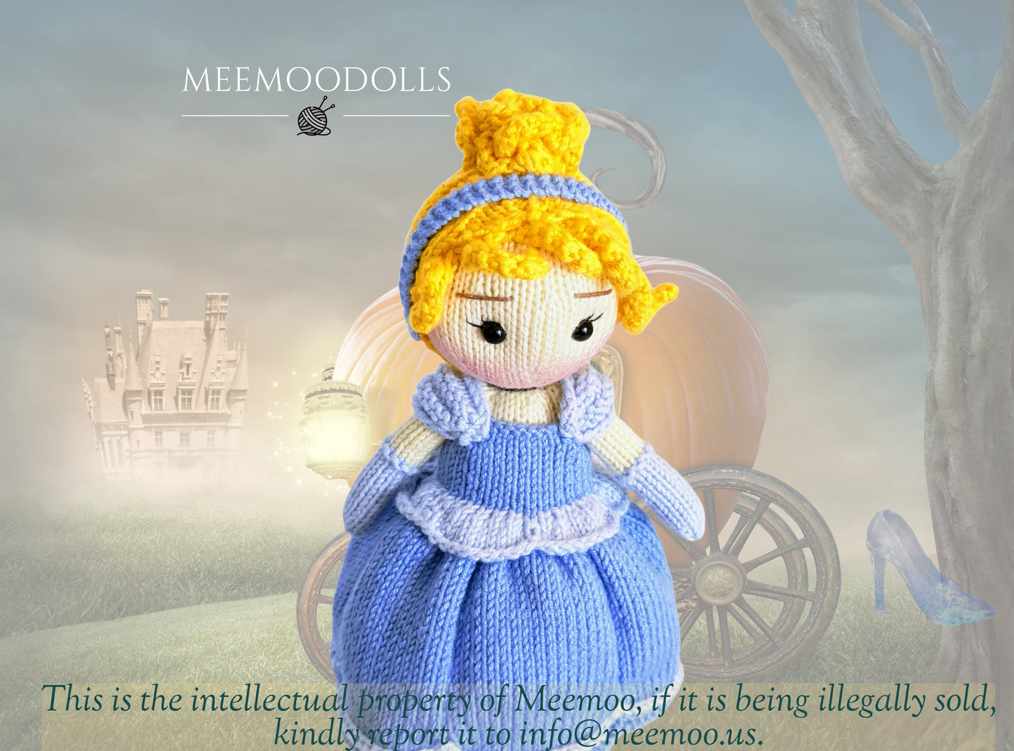 Knit Cendrillon - The little glass slipper princess. Knitted toy Patterns. Meemoodolls.