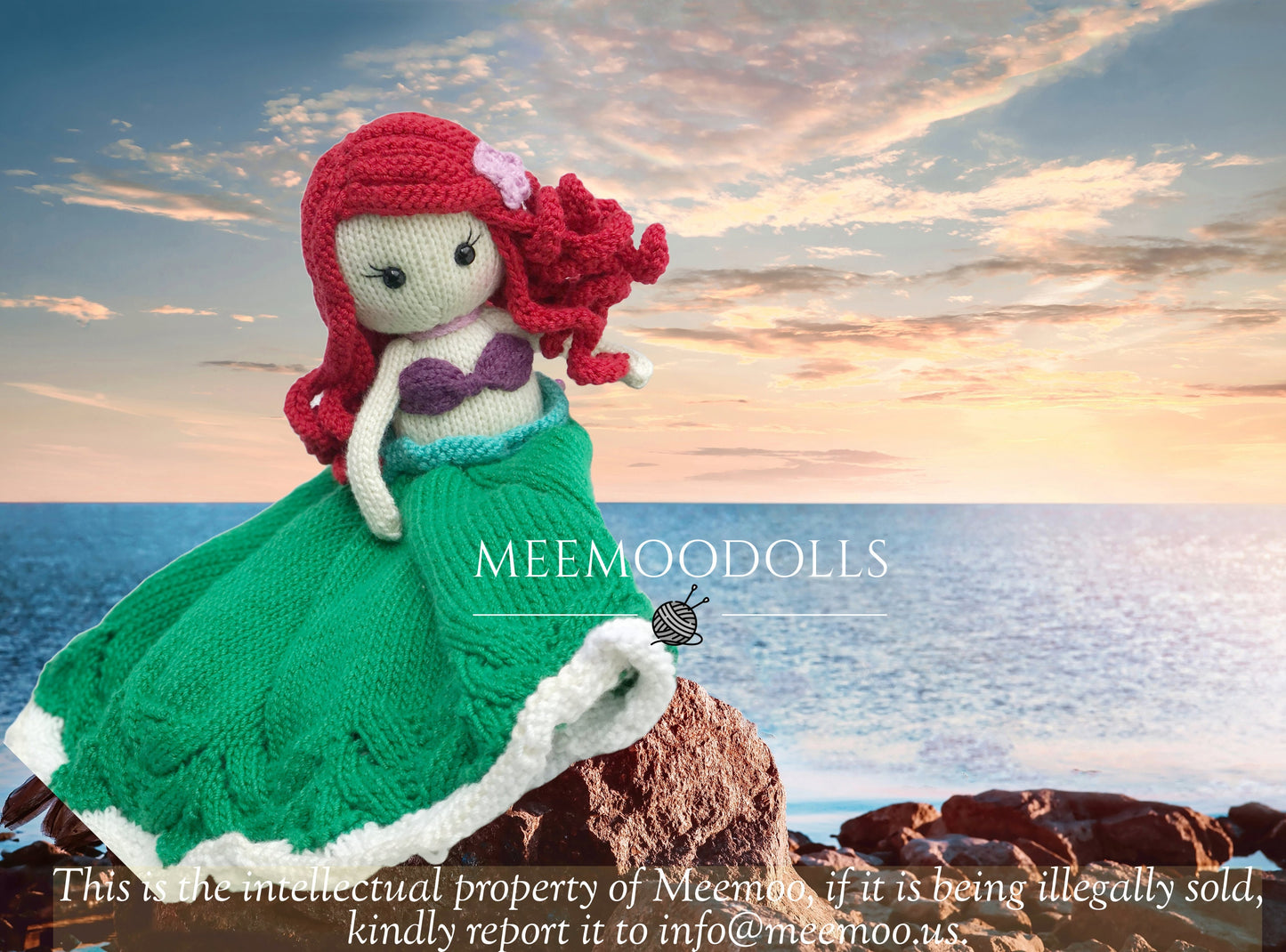 Knit Mermaid Baby Blanket. Knit Security Blanket. Knitted toy patterns. Meemoodolls