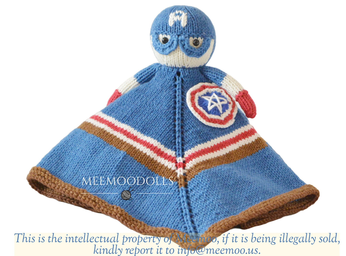 Meemoodolls. BLUE Security Blanket. Knitting Doll Pattern.