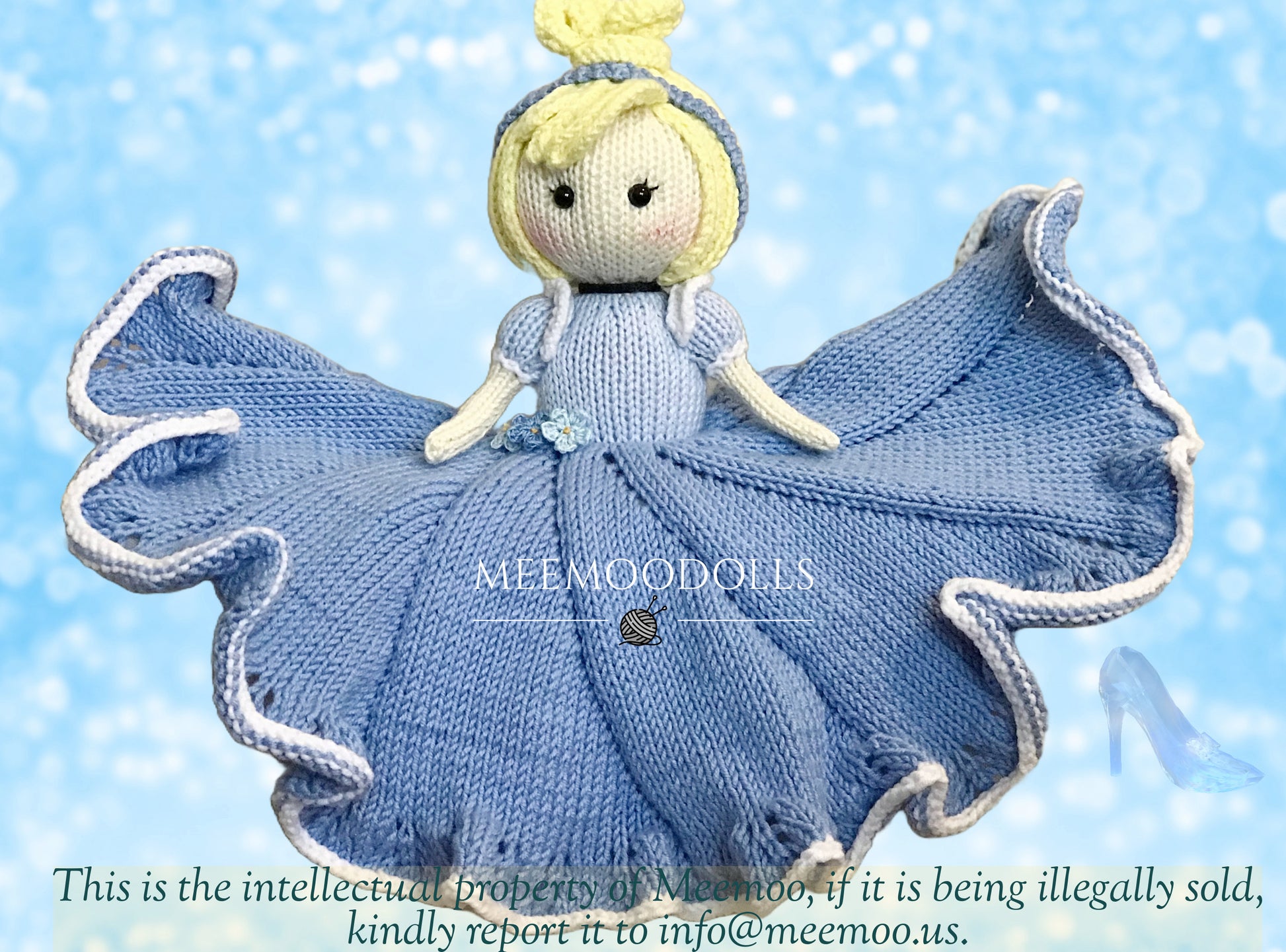 Cendrillon - The little glass slipper princess. Knit baby Blanket. Knitted toy Patterns. Meemoodolls