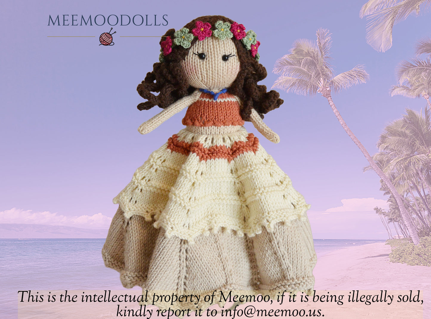 Hawaii Princess security blanket. Knitted toy patterns. Knitting security blanket. Meemoodolls