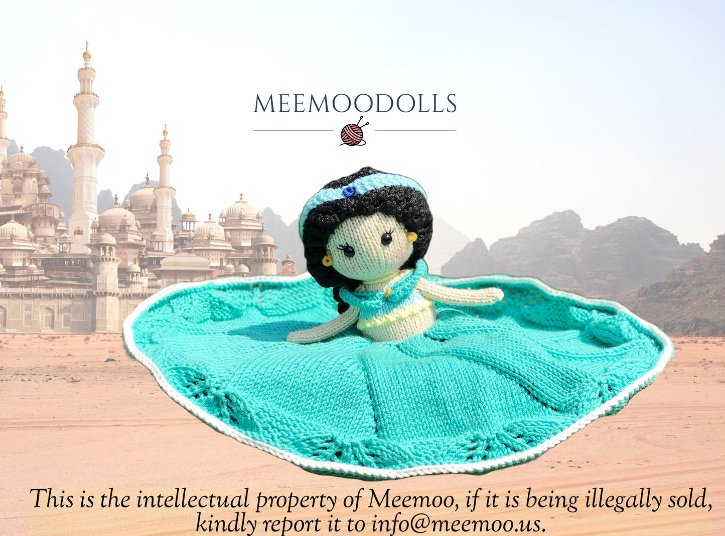 Knit Arabian Princess Baby Blanket. Knitted toy Patterns. Security Blanket. Meemoodolls.