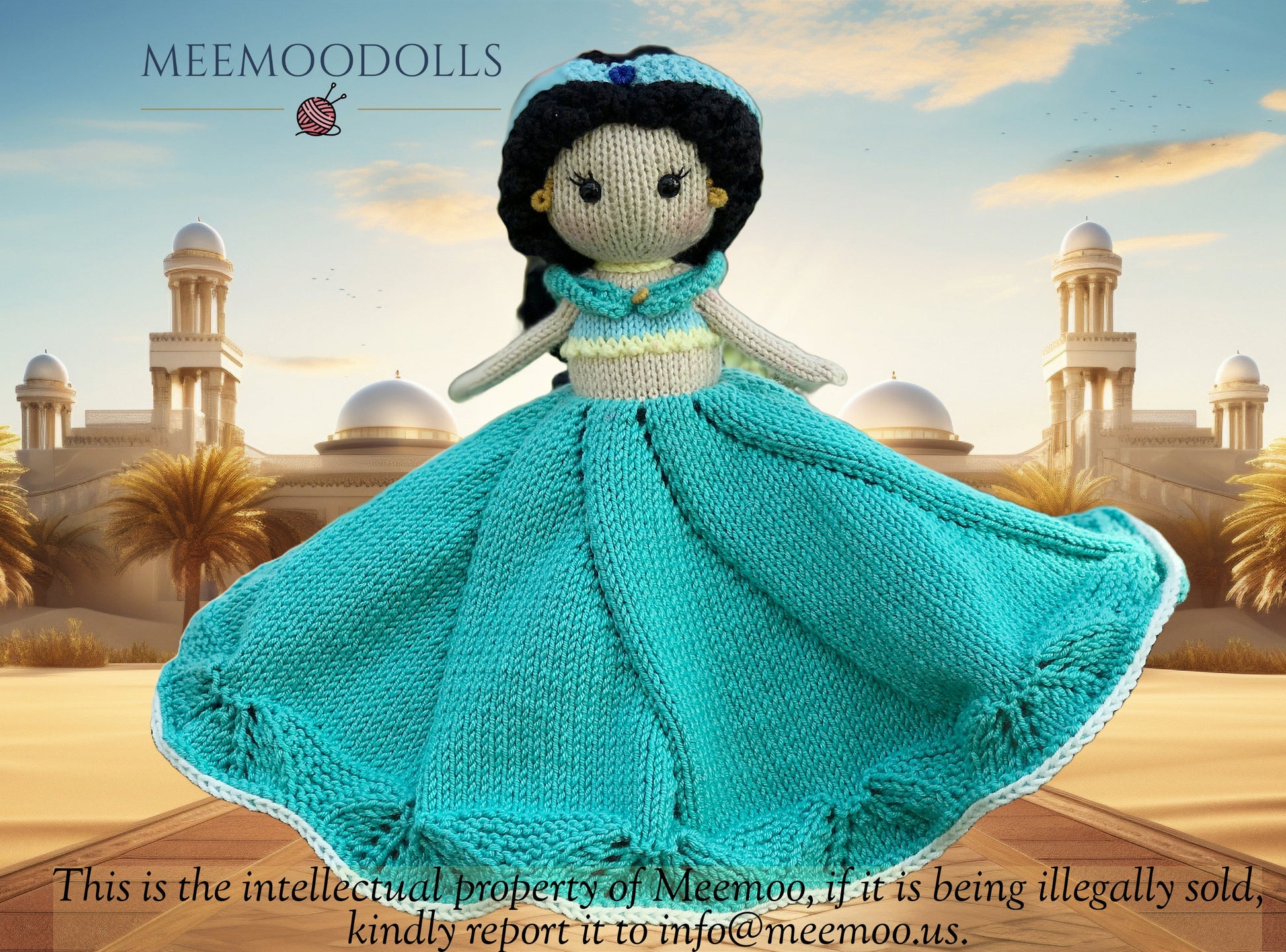 Knit Arabian Princess Baby Blanket. Knitted toy Patterns. Security Blanket. Meemoodolls.