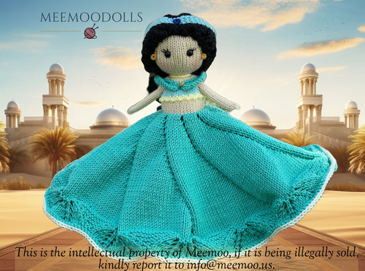 Knit Arabian Princess Baby Blanket. Knitted toy Patterns. Security Blanket. Meemoodolls.