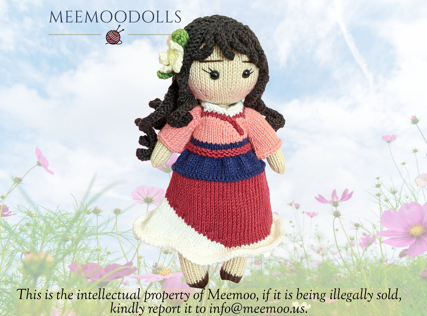 Chinese Warrior Princess. Knitting pattern. knitted toy patterns. Meemoodolls