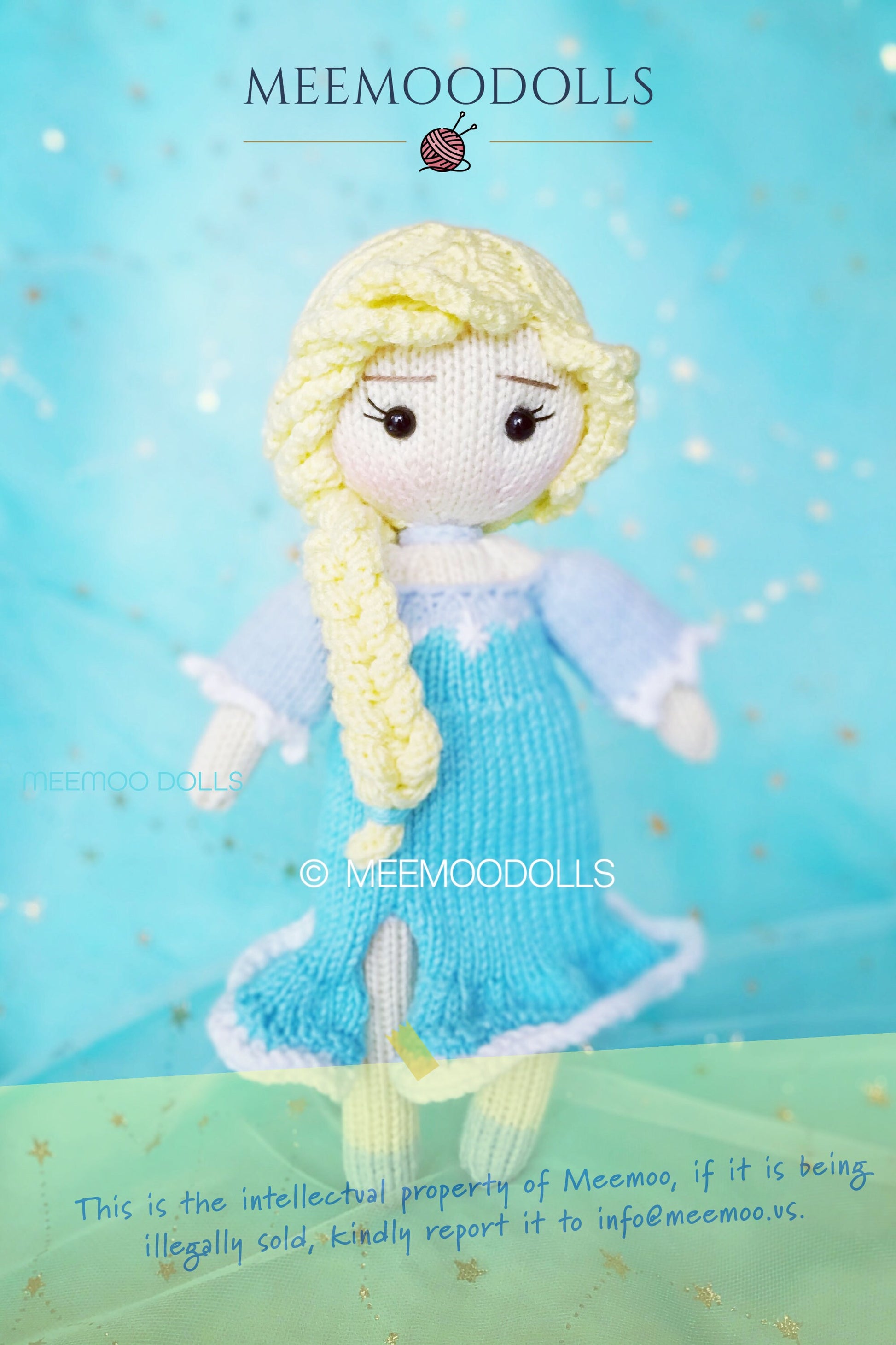Knit Snow Queen Doll. Knitted toy patterns. Meemoodolls