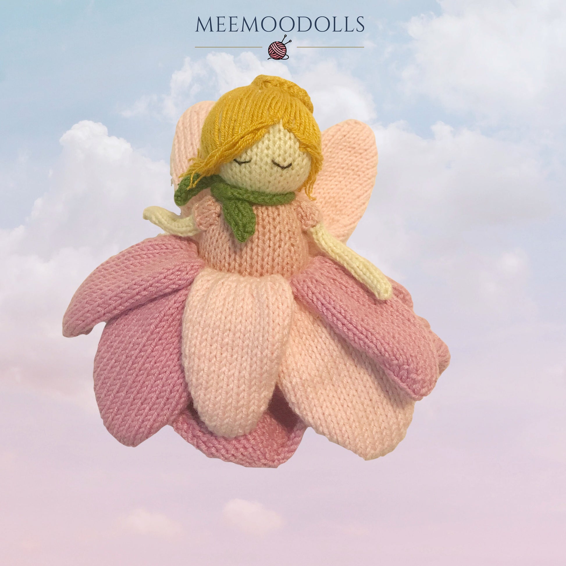 Knit Magnolia Fairy. Knit doll pattern. Knitted toy patterns. Meemoodolls.