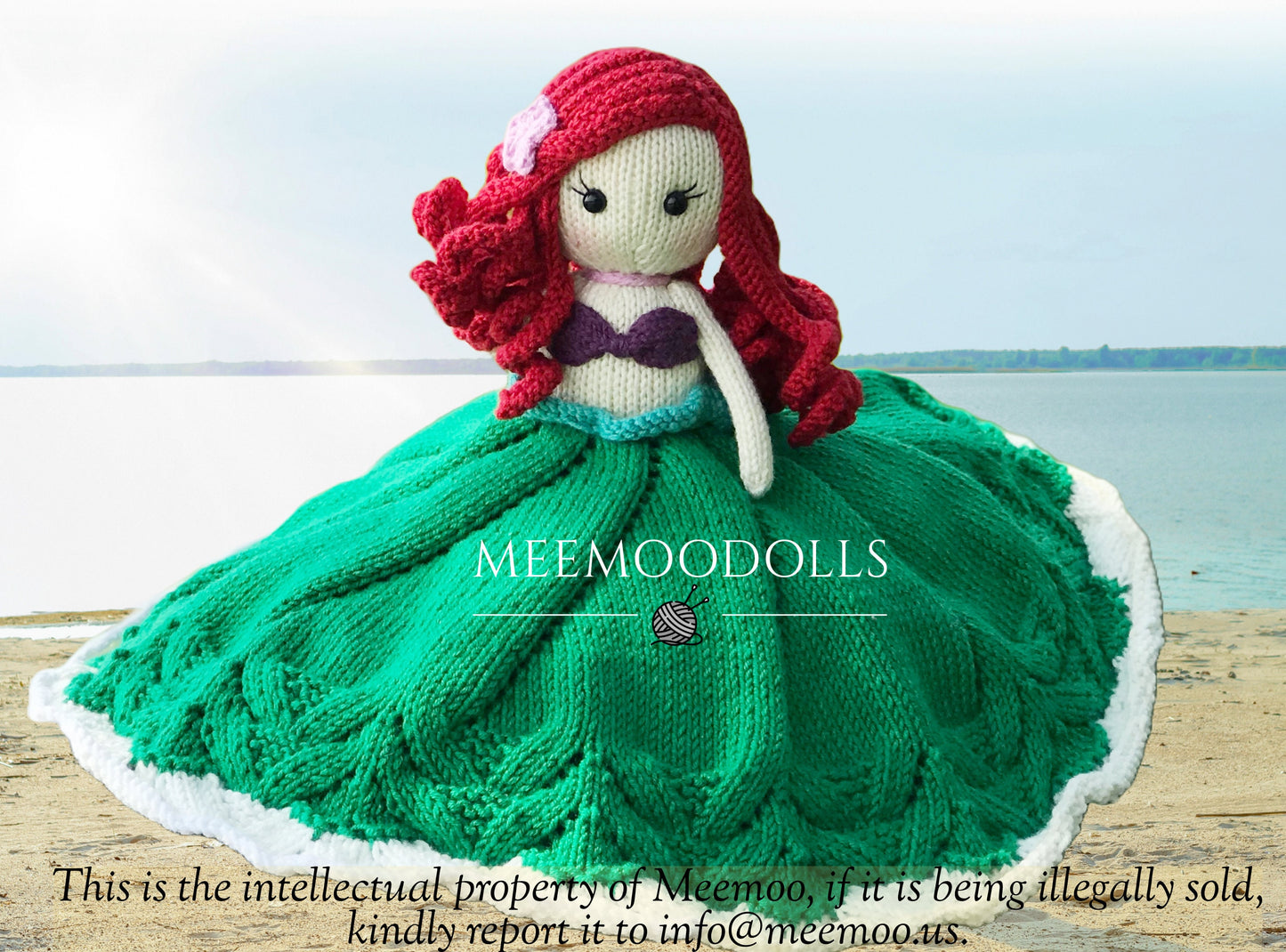 Knit Mermaid Baby Blanket. Knit Security Blanket. Knitted toy patterns. Meemoodolls