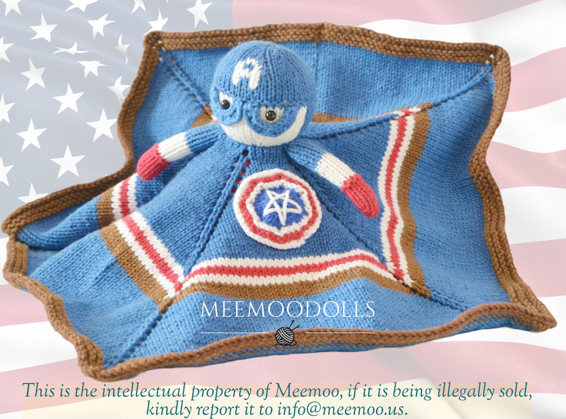 Meemoodolls. BLUE Security Blanket. Knitting Doll Pattern.