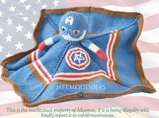 Meemoodolls. BLUE Security Blanket. Knitting Doll Pattern.