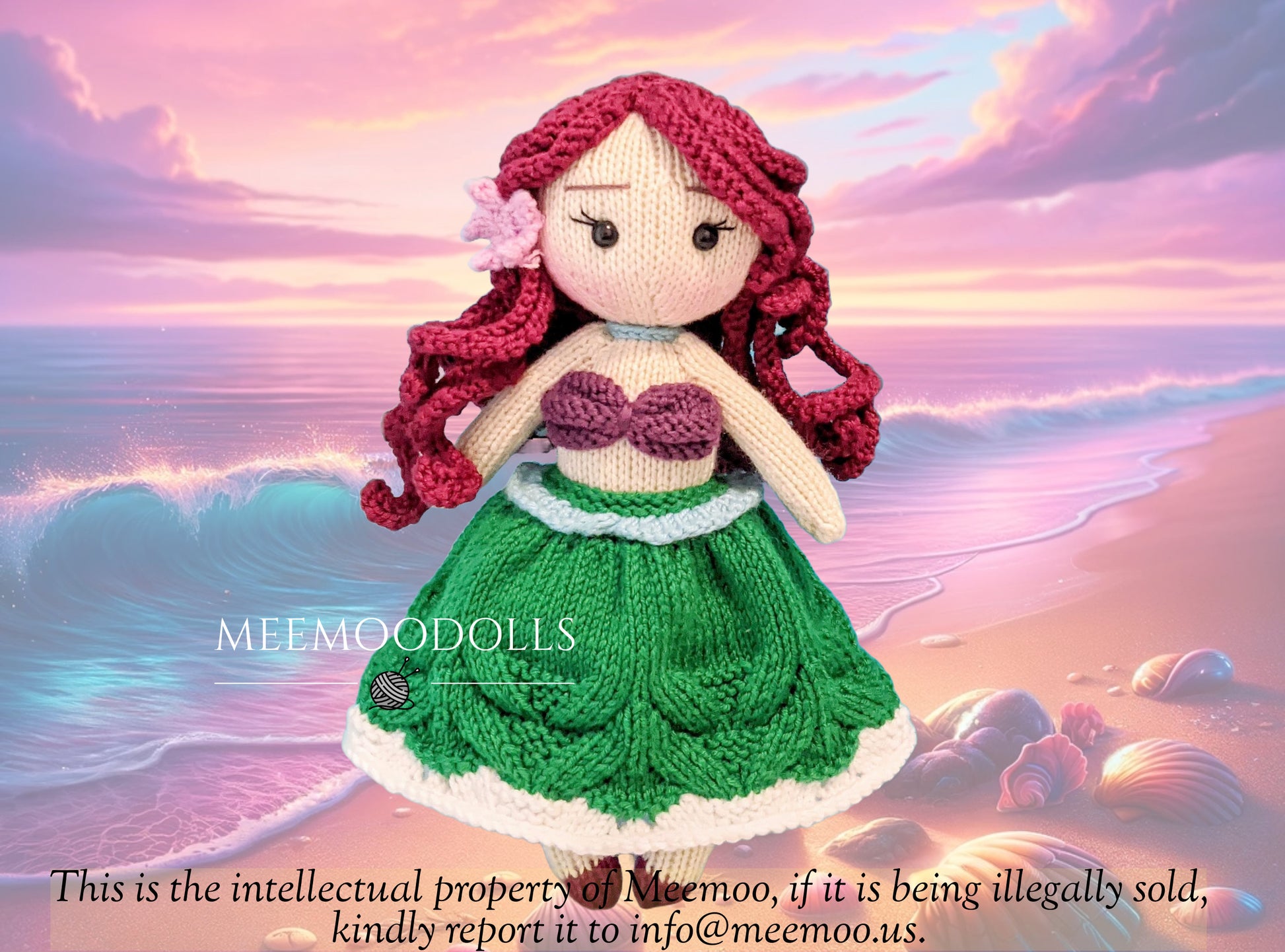 Knit Red Hair princess. Knitted toy Patterns. Meemoodolls.